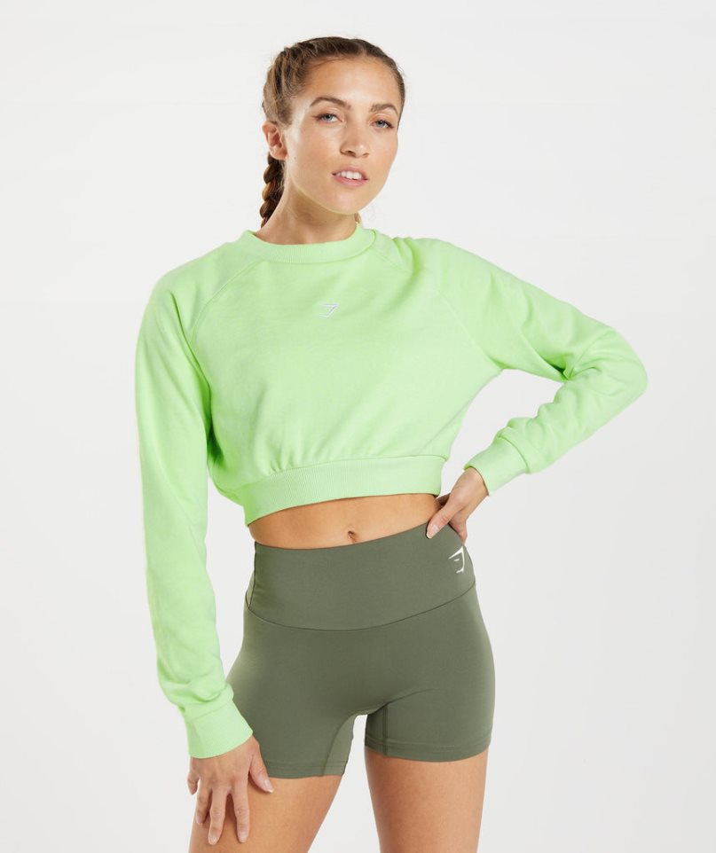 Women\'s Gymshark Training Cropped Sweatshirts Green | NZ 7JXRYL